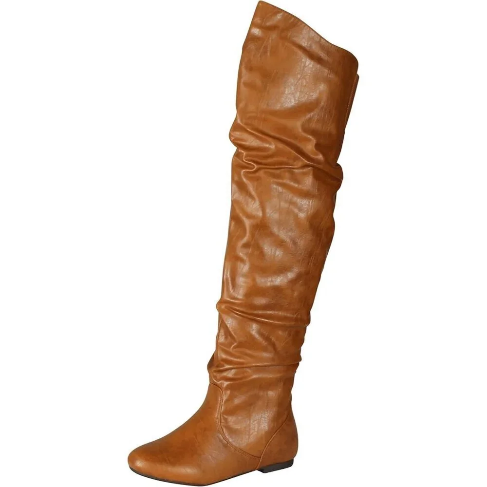 Women's Pu Tan Polyurethane (PU) Knee High Pointed Toe Low Heel Western Boots